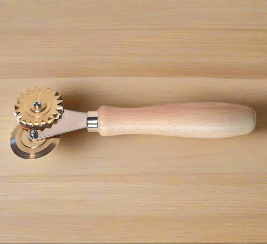 Brass Dual Pasta Wheel with Smooth & Fluted Blades