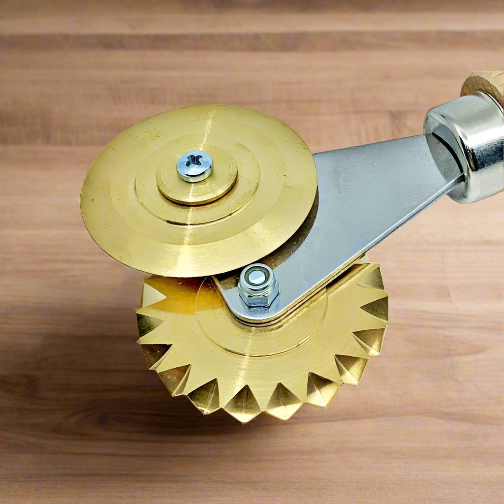 Brass Dual Pasta Wheel with Smooth & Fluted Blades