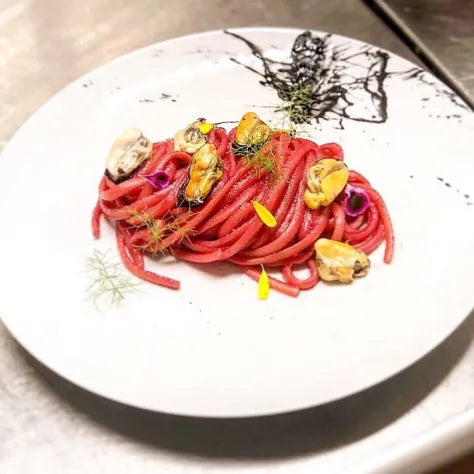 Linguine with Beetroot and Mussels