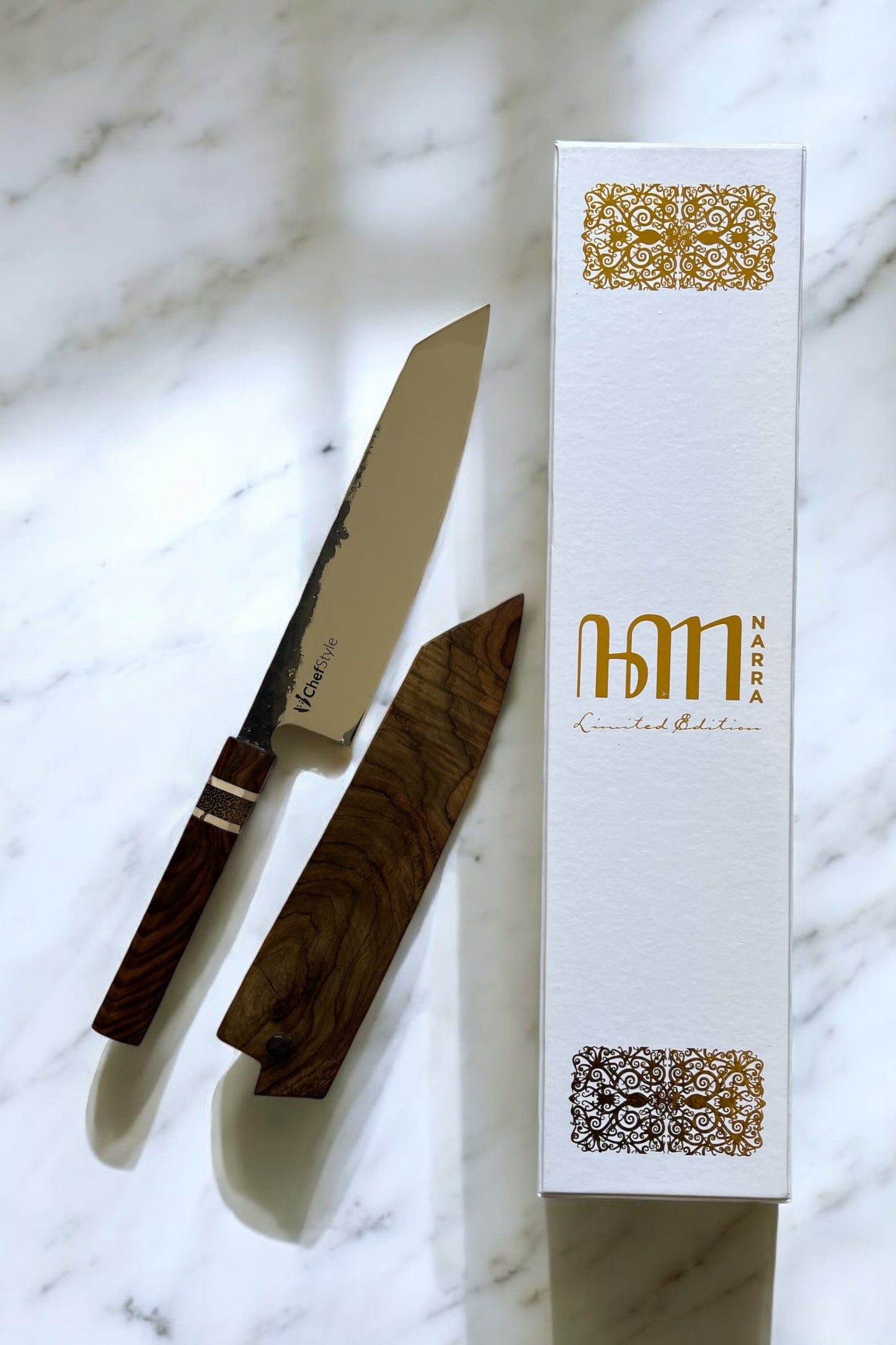 ChefStyle Gyuto Handmade Knife – East Javanese Rosewood Handle with Blackpalm Wood Bolster and Deer Antler Liners