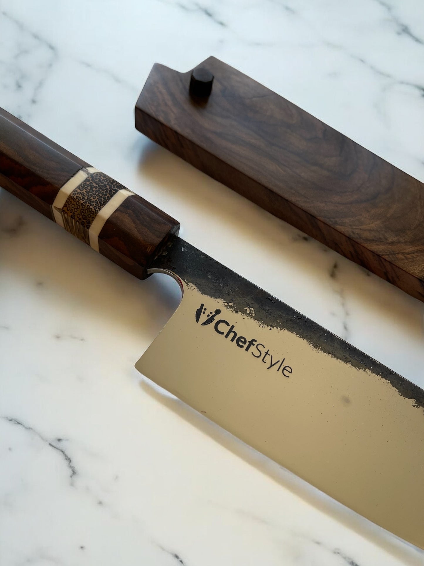 ChefStyle Gyuto Handmade Knife – East Javanese Rosewood Handle with Blackpalm Wood Bolster and Deer Antler Liners