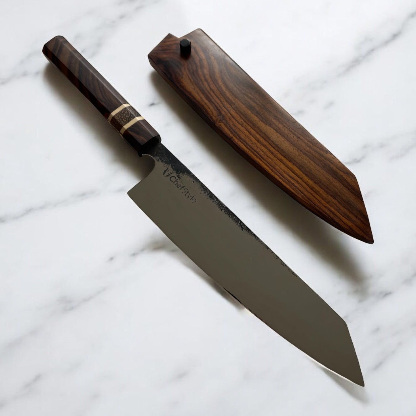 ChefStyle Gyuto Handmade Knife – East Javanese Rosewood Handle with Blackpalm Wood Bolster and Deer Antler Liners