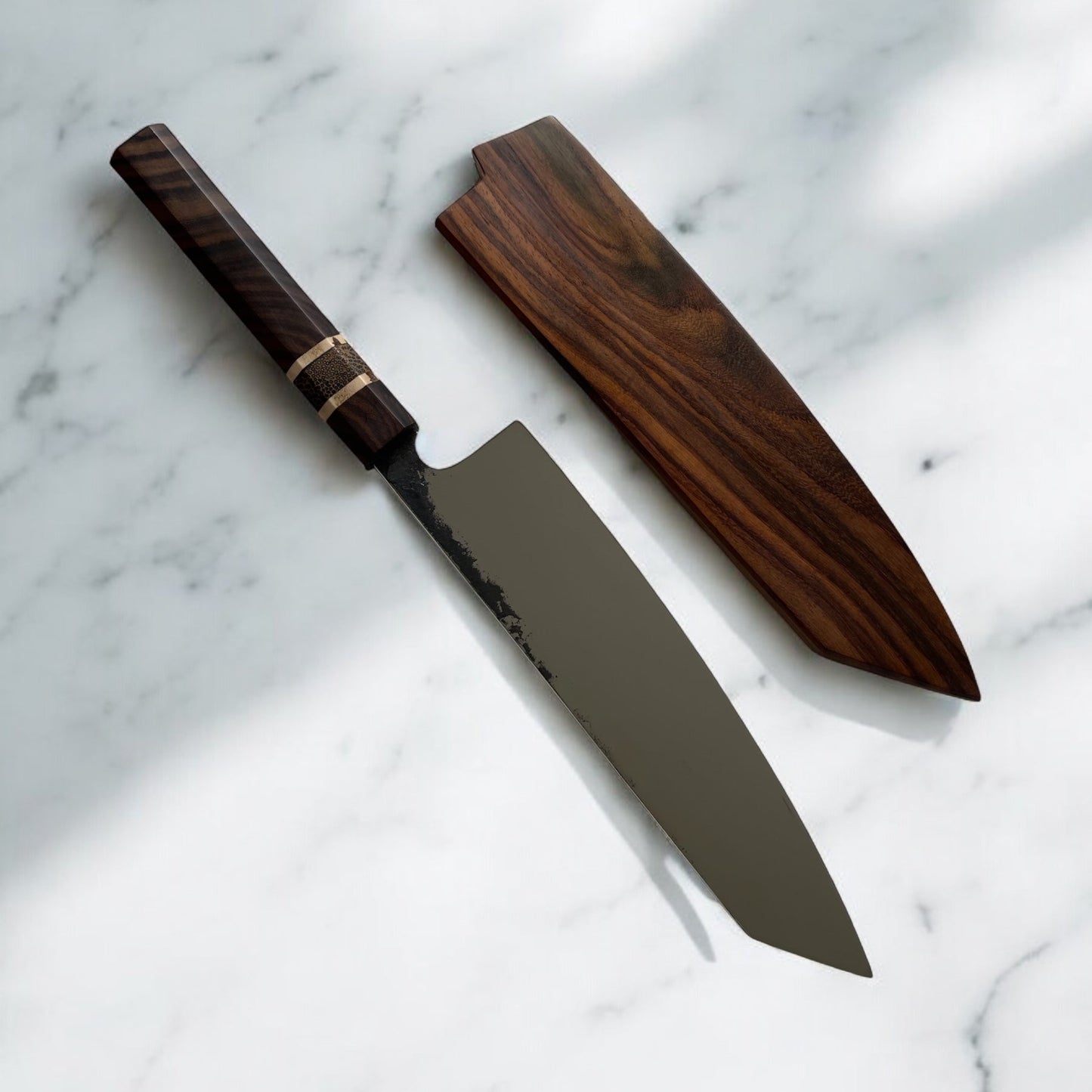 ChefStyle Gyuto Handmade Knife – East Javanese Rosewood Handle with Blackpalm Wood Bolster and Deer Antler Liners