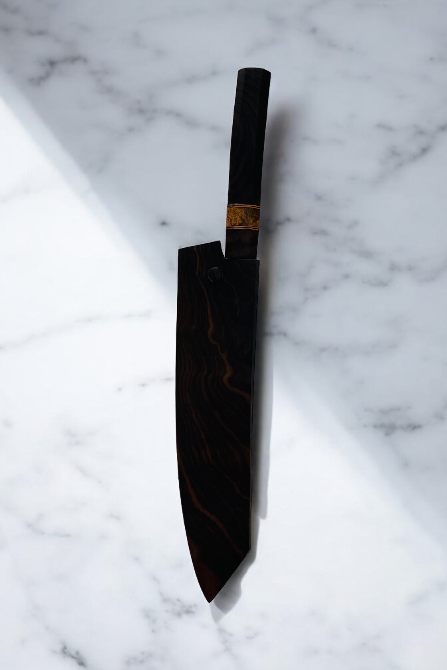 ChefStyle Gyuto Handmade Knife – East Javanese Rosewood Handle with Amboyna Burlwood Bolster and Copper Liners